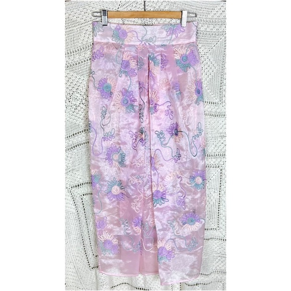 natali Dresses & Skirts - NWOT Designer Natali Women’s Maxi Skirt Sz Small Pink Floral Embroidered Overlay